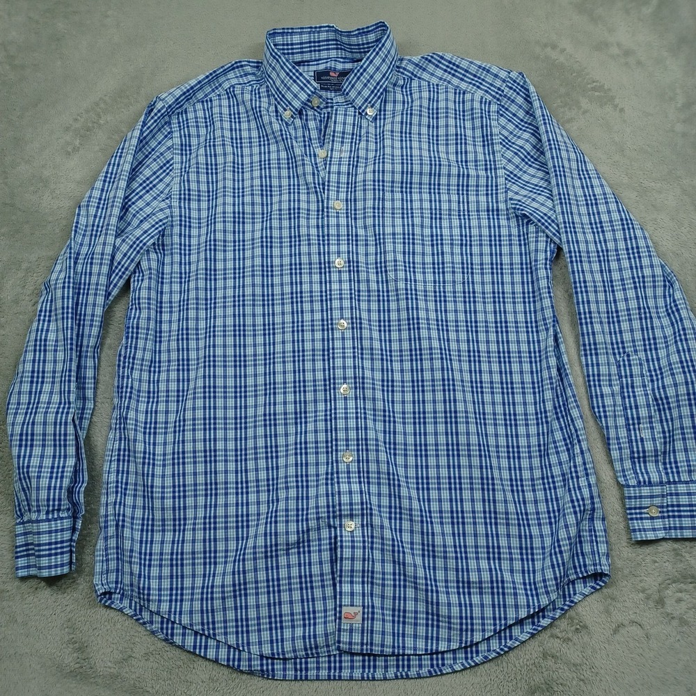 Vineyard Vines Shirt‎ Mens Large Blue Plaid Slim Fit Murray Preppy Long Sleeve